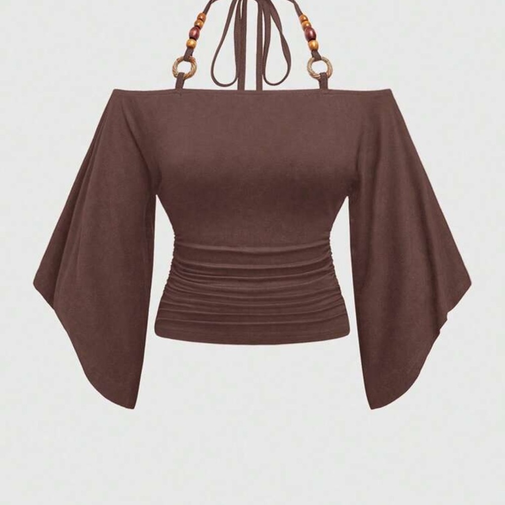 ROMWE Brown Asymmetrical Ruched Blouse